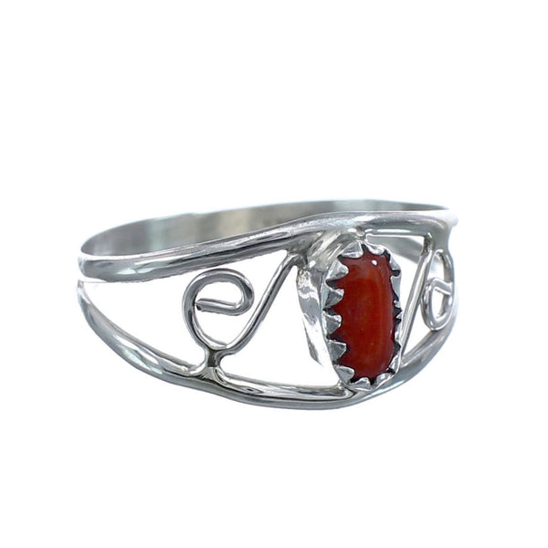 Native American Coral Genuine Sterling Silver Ring Size 6 AX126380